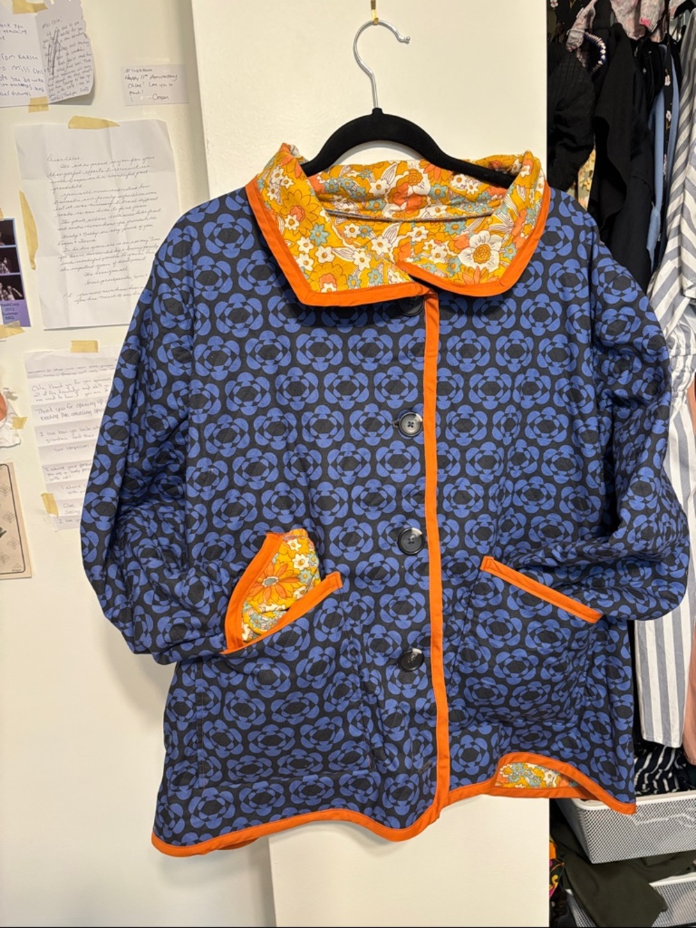 Handmade Quilted Jacket - Blue & Yellow